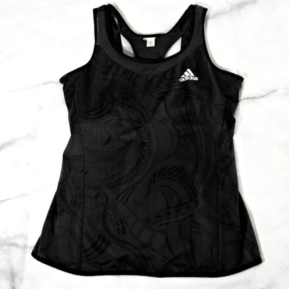 Adidas Black Swirl Print Tank Top w/ Built in Bra